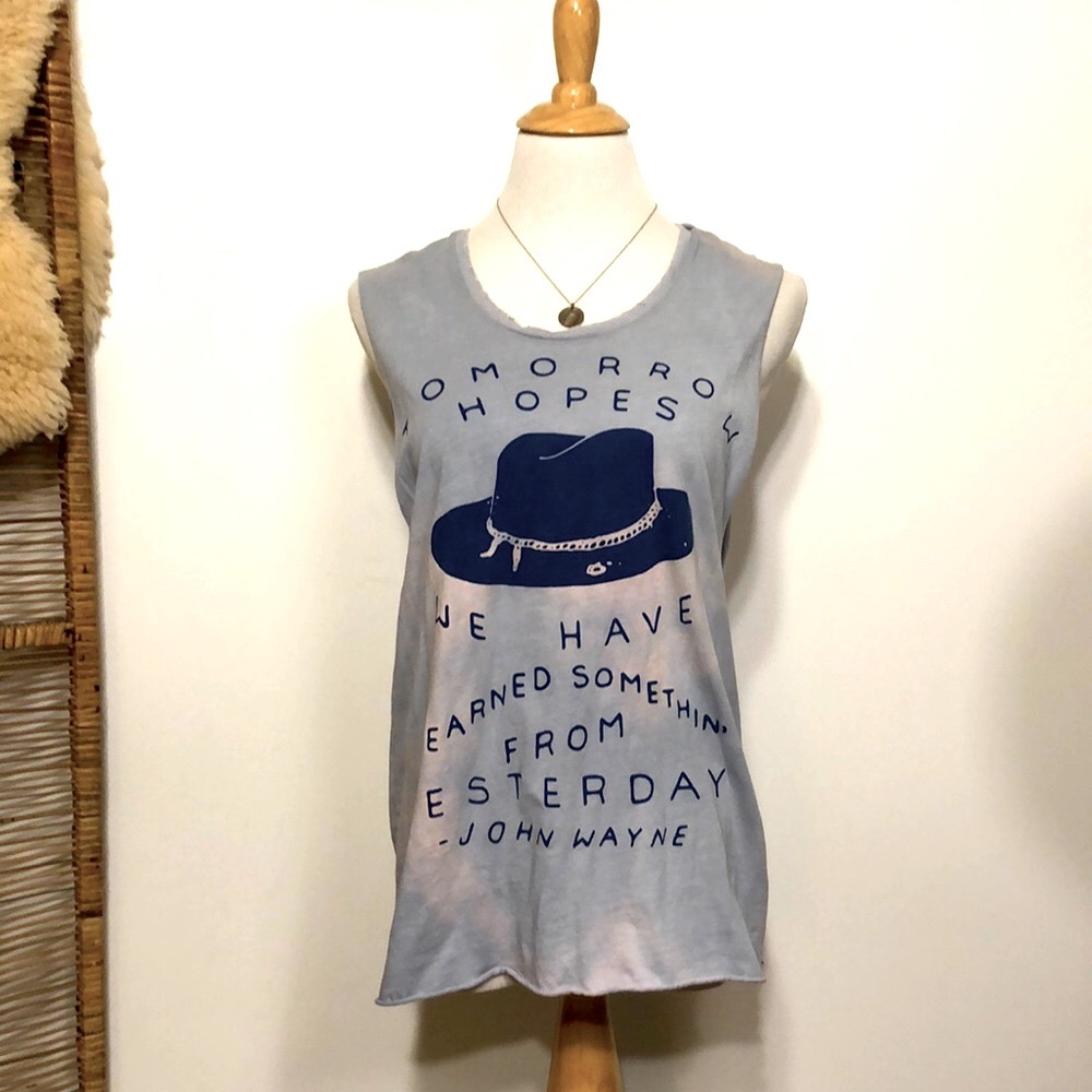 MIDNIGHT RIDER-John Wayne Light Blue Cotton Sleeveless T-Shirt Top-Size Medium